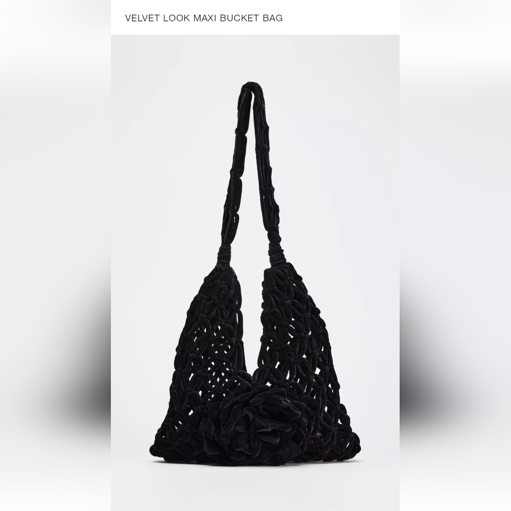 Black Hobo Velvet Look Bag with Braided Strap and Mesh Texture, New Without Tag